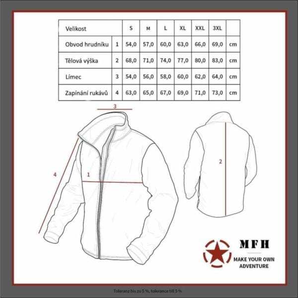 Tabulka velikostí - Softshellová bunda MFH Scorpion ve vzoru AČR VZOR 95 CZ