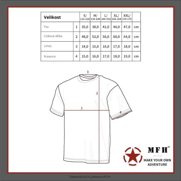 Dětské maskáčové triko BASIC VZ.95 MAX FUCHS AG MFH - tabulka velikostí