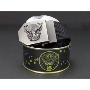 Opasek dárkový myslivecký Jelen Hubert 4 cm - černý, 150