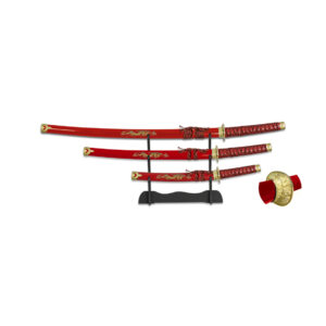 Katana set 3 kusů včetně stojanu - červený