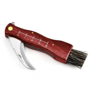 Zahnutý nůž na houby se štětečkem Classic - hnědý-stříbrný