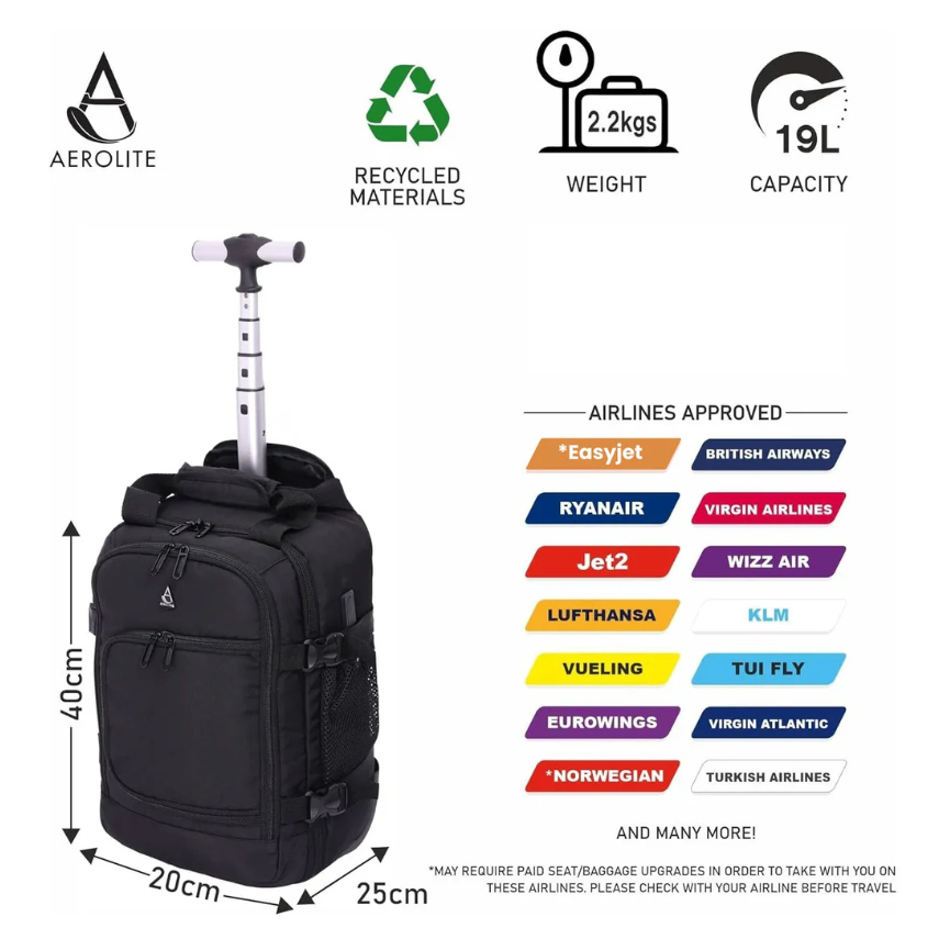 Batoh na kolečkách Aerolite BPMAX03 - černý - Obrázek 12