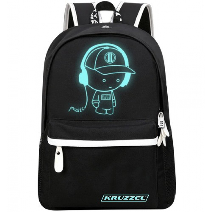 Chytrý svítící batoh s USB a penálem Kruzzel 19 l - černý - Obrázek 4