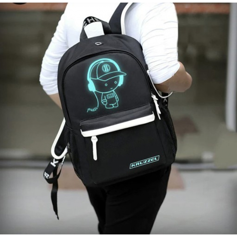 Chytrý svítící batoh s USB a penálem Kruzzel 19 l - černý - Obrázek 12