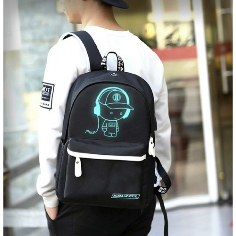 Chytrý svítící batoh s USB a penálem Kruzzel 19 l - černý - Obrázek 13