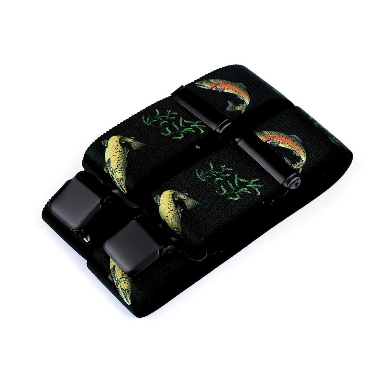 Šle rybářské šíře 4 cm Rybky a rostliny - tmavě zelené