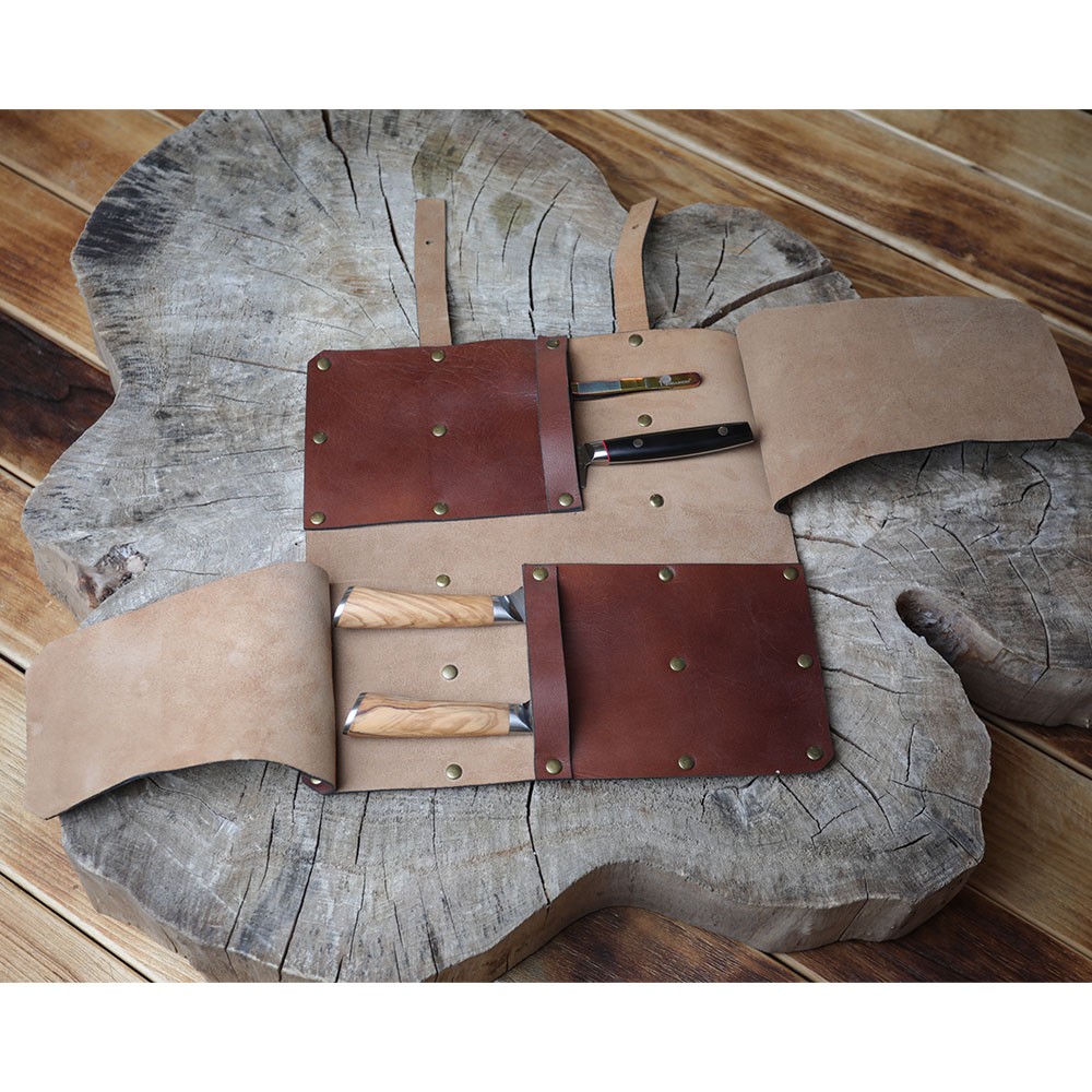 Praktické kožené pouzdro Zvostra na 4 nože - hnědé - Obrázek 2