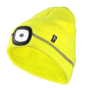 Zimní čepice s LED světlem a USB dobíjením - žlutá