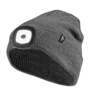 Zimní čepice s LED světlem a USB dobíjením - šedá