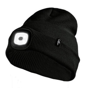 Zimní čepice s LED světlem a USB dobíjením - černá