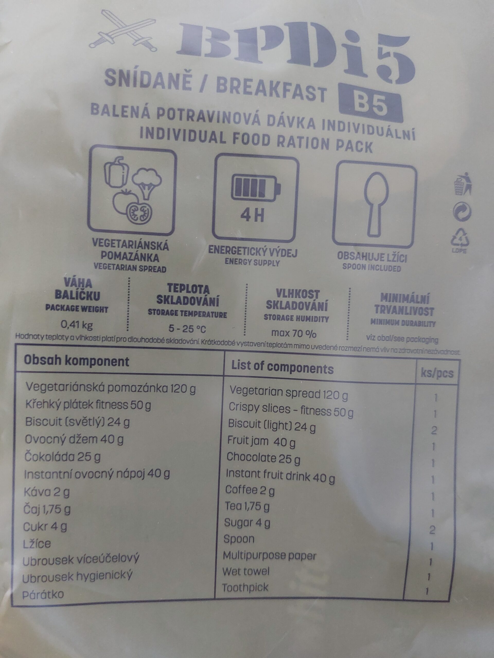 Snídaňový balíček AČR - Vegetariánská pomazánka BPDi5 B5 - Obrázek 2