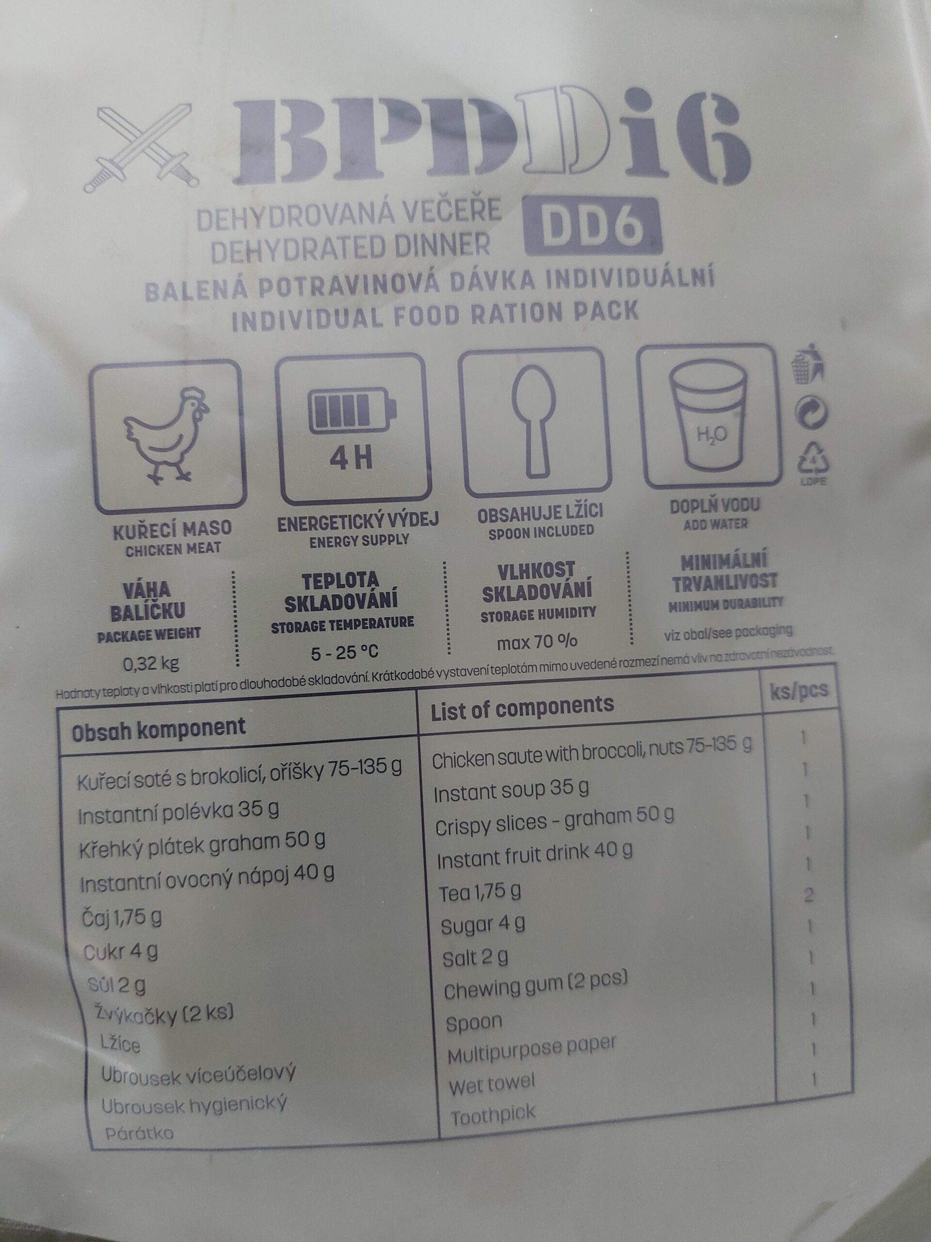 Dehydrovaná večeře balíček AČR - Kuřecí soté s brokolicí, oříšky BPDDi6 DD6 - Obrázek 2